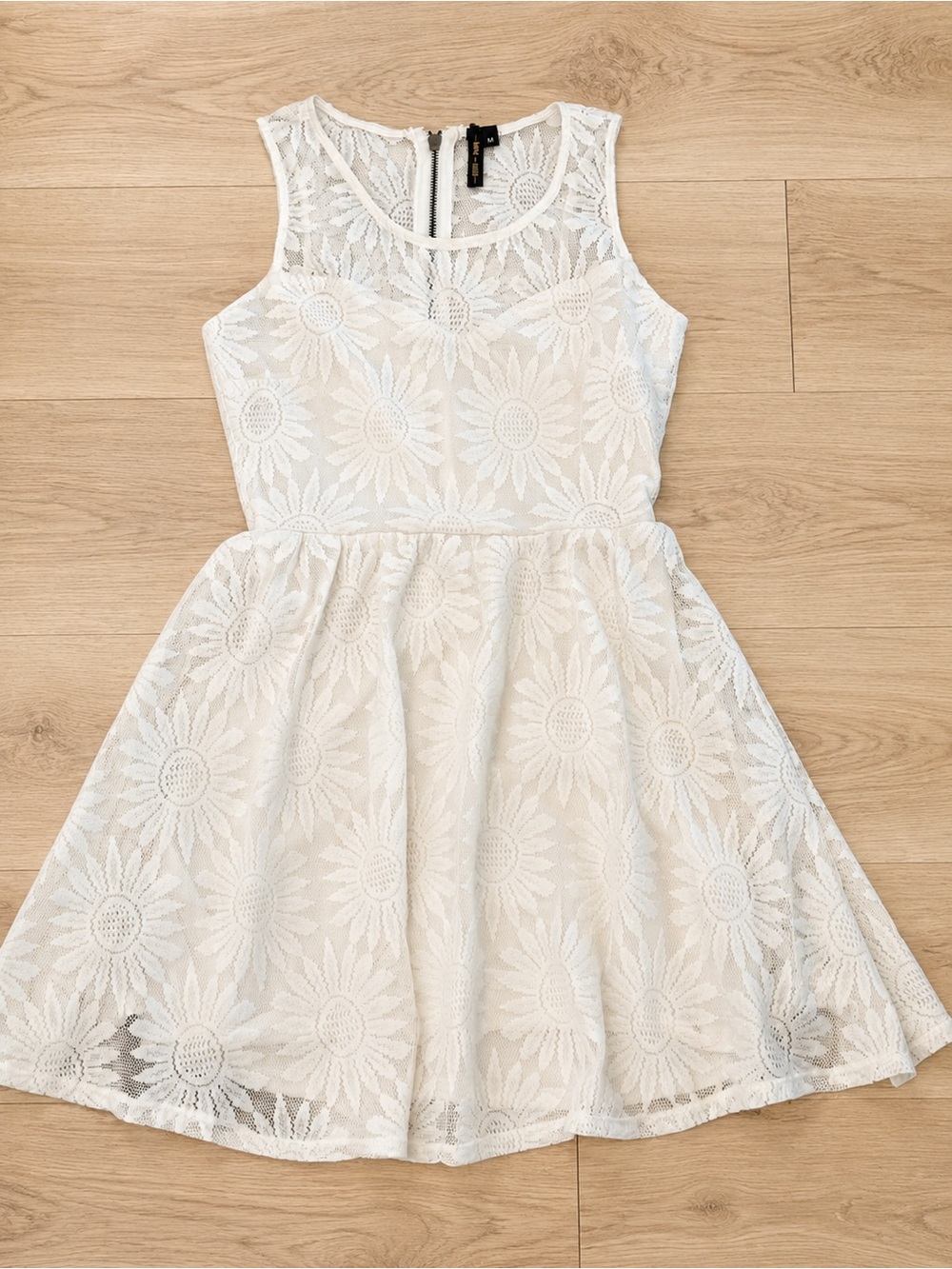 White Daisy Lace Floral Fit-and-Flare Dress